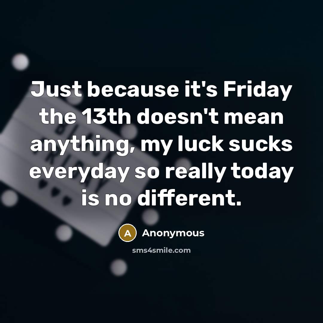 “Just because it's Friday the 13th doesn't mean anything, my luck sucks everyday so really today is no different.” quote by Anonymous