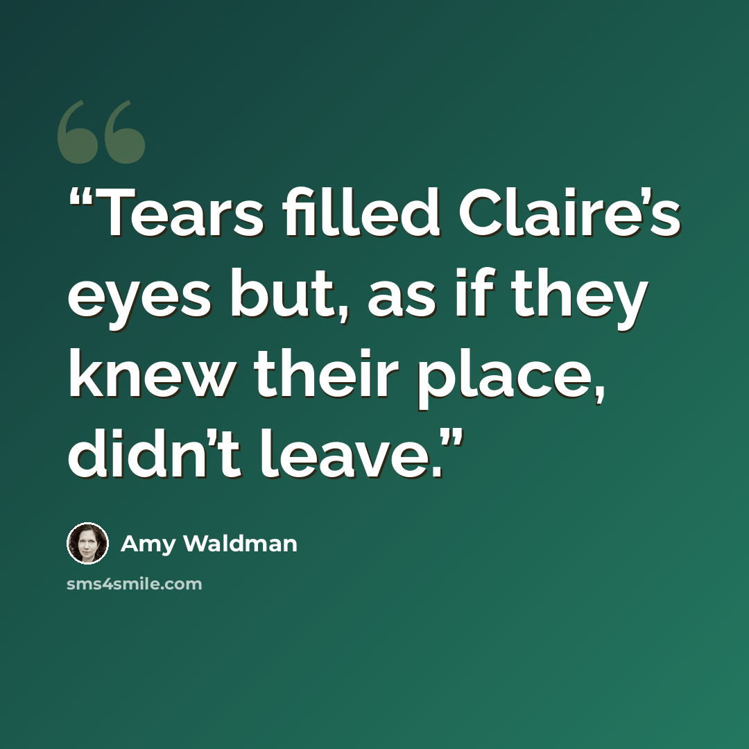 “Tears filled Claire’s eyes but, as if they knew their place, didn’t leave.” quote by Amy Waldman