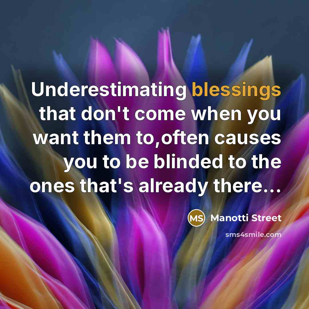 “Underestimating blessings that don't come when you want them to,often causes you to be blinded to the ones that's already there...” quote by Manotti Street
