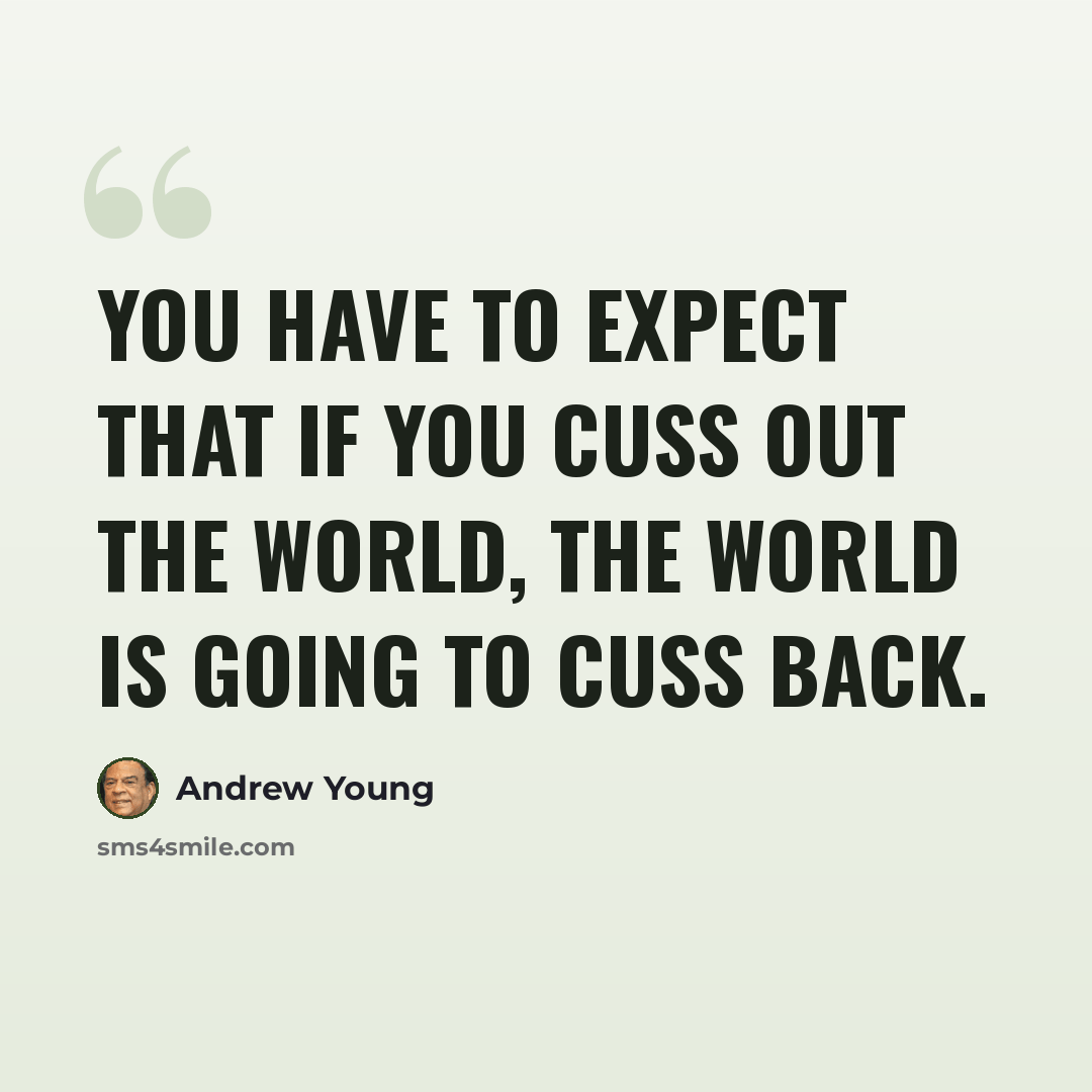“You have to expect that if you cuss out the world, The world is going to cuss back.” quote by Andrew Young