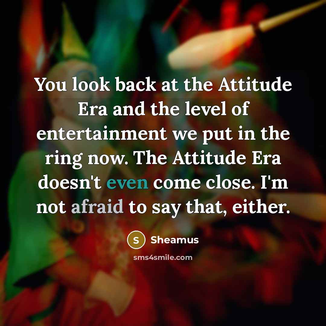 “You look back at the Attitude Era and the level of entertainment we put in the ring now. The Attitude Era doesn't even come close. I'm not afraid to say that, either.” quote by Sheamus