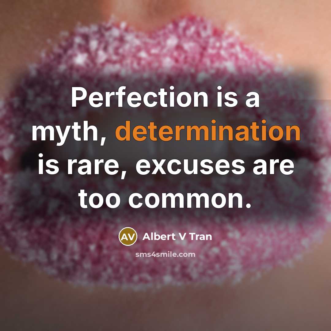 “Perfection is a myth, determination is rare, excuses are too common.” quote by Albert V Tran