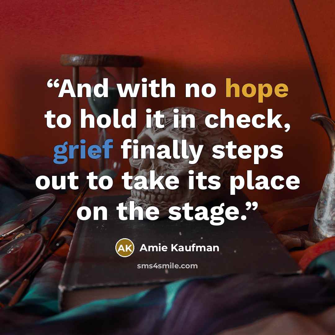 “And with no hope to hold it in check, grief finally steps out to take its place on the stage.” quote by Amie Kaufman
