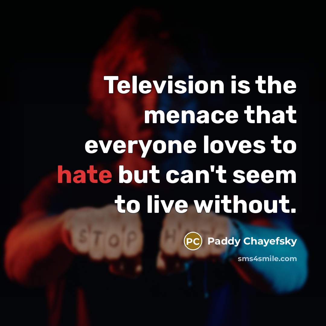 “Television is the menace that everyone loves to hate but can't seem to live without.” quote by Paddy Chayefsky
