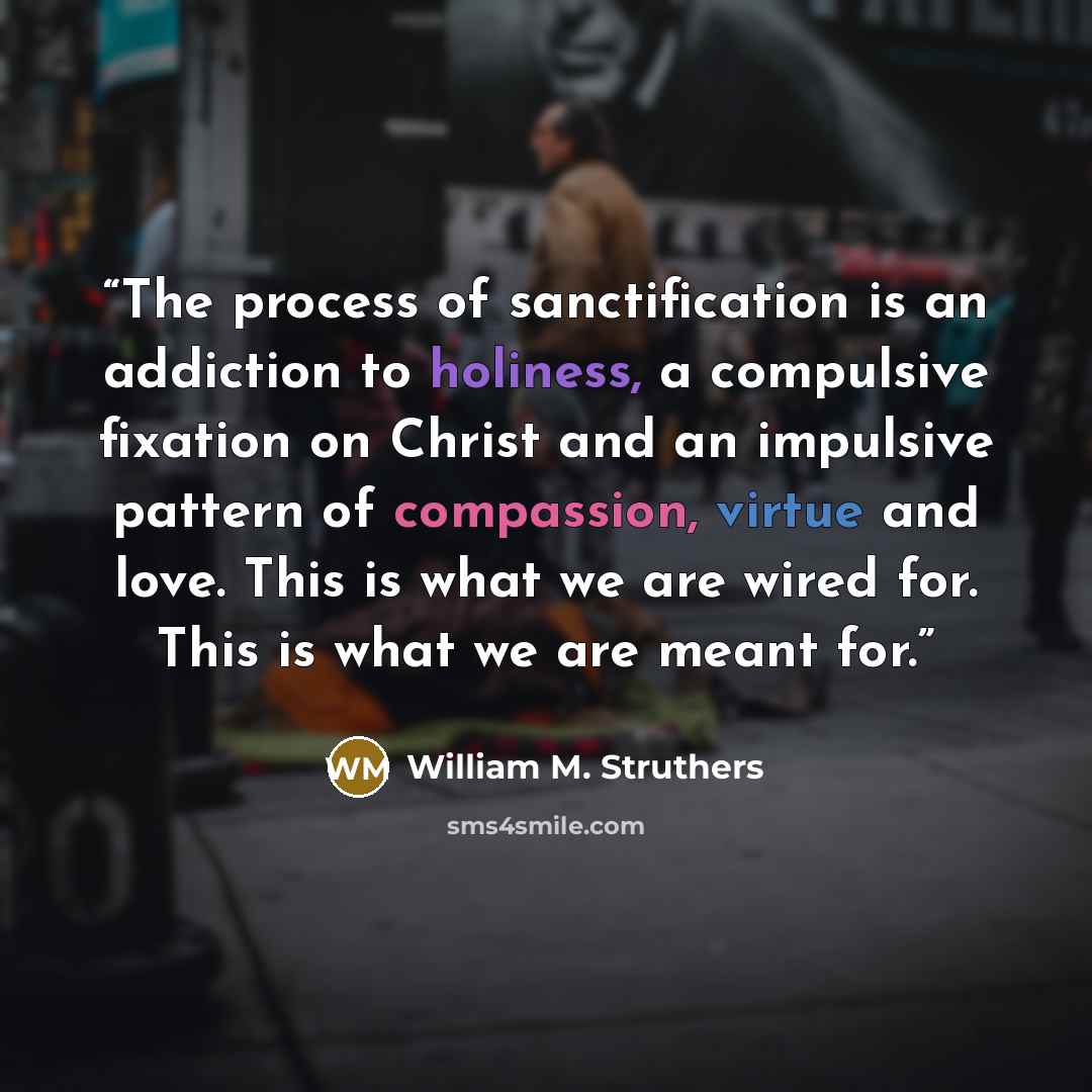 “The process of sanctification is an addiction to holiness, a compulsive fixation on Christ and an impulsive pattern of compassion, virtue and love. This is what we are wired for. This is what we are meant for.” quote by William M. Struthers