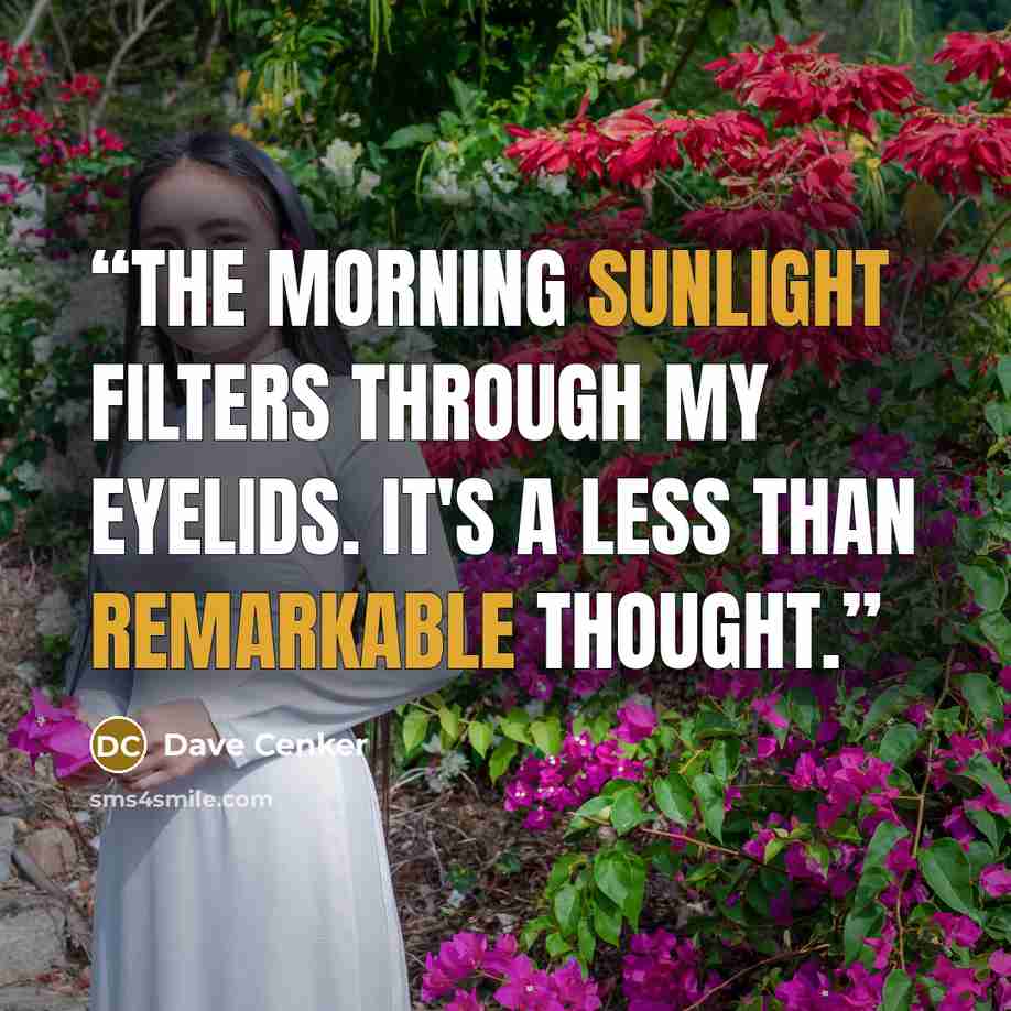 “The morning sunlight filters through my eyelids. It's a less than remarkable thought.” quote by Dave Cenker