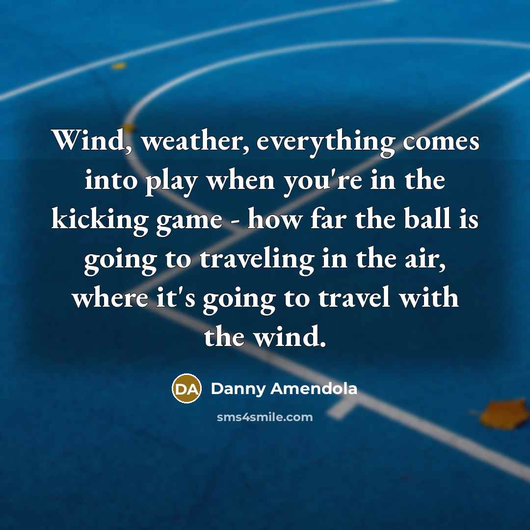 “Wind, weather, everything comes into play when you're in the kicking game - how far the ball is going to traveling in the air, where it's going to travel with the wind.” quote by Danny Amendola