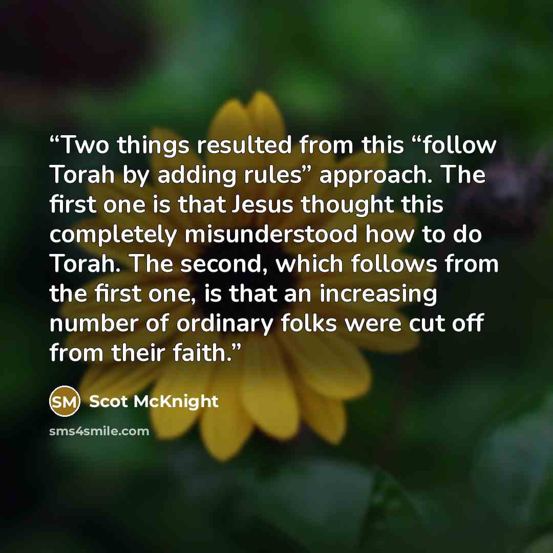 “Two things resulted from this “follow Torah by adding rules” approach. The first one is that Jesus thought this completely misunderstood how to do Torah. The second, which follows from the first one, is that an increasing number of ordinary folks were cut off from their faith.” quote by Scot McKnight