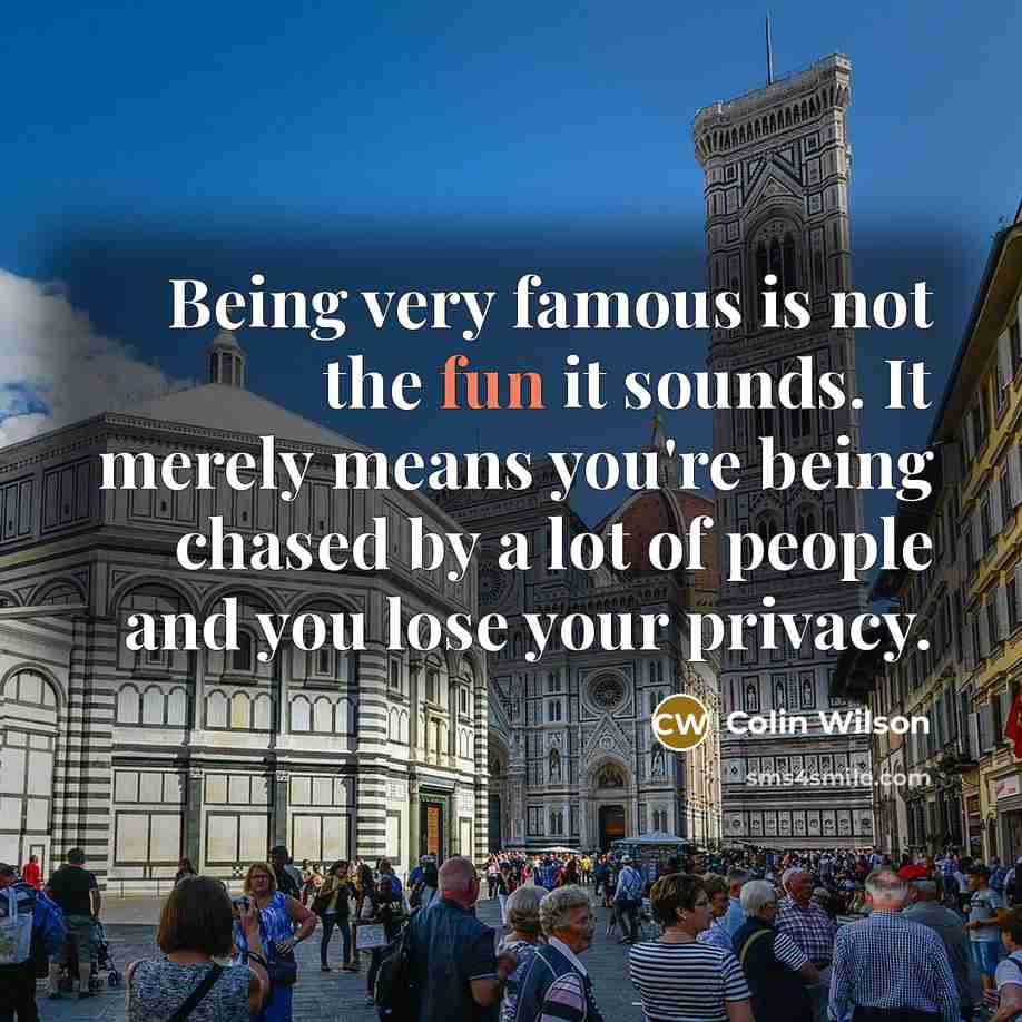 “Being very famous is not the fun it sounds. It merely means you're being chased by a lot of people and you lose your privacy.” quote by Colin Wilson