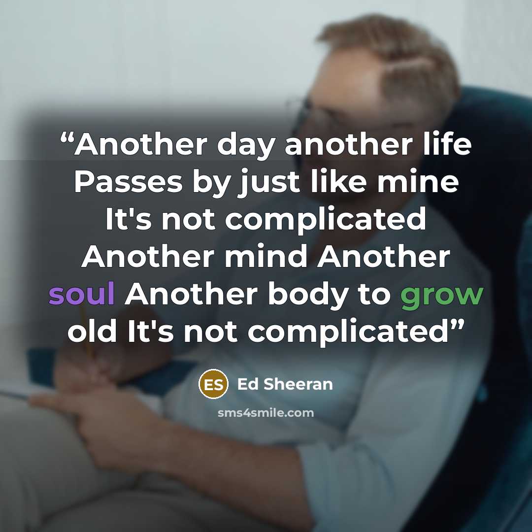“Another day another life Passes by just like mine It's not complicated Another mind Another soul Another body to grow old It's not complicated” quote by Ed Sheeran