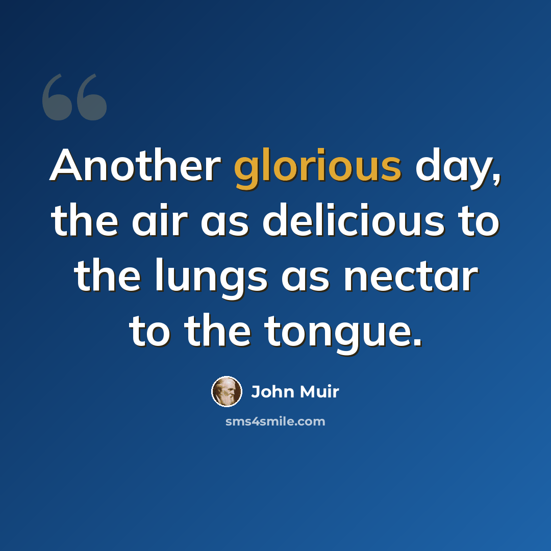 “Another glorious day, the air as delicious to the lungs as nectar to the tongue.” quote by John Muir