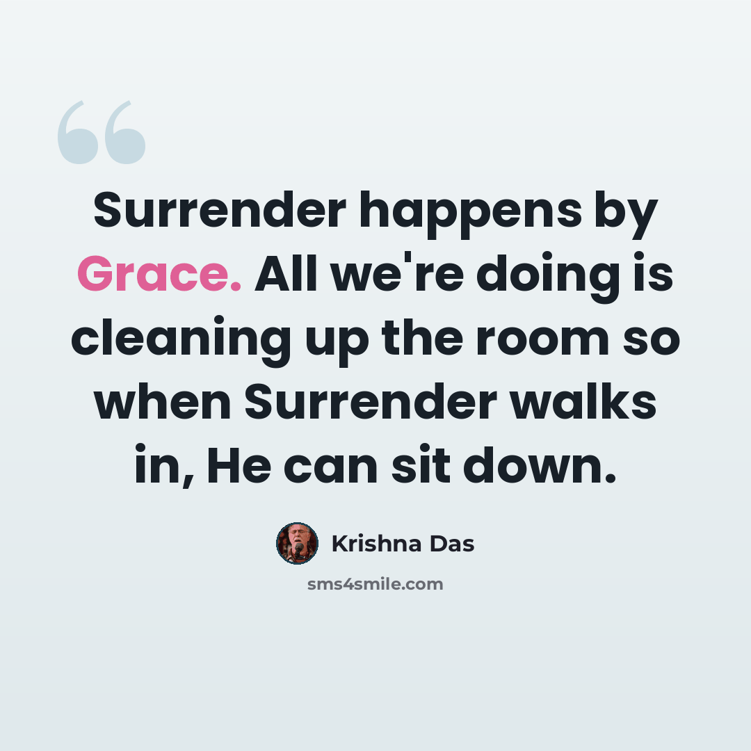 “Surrender happens by Grace. All we're doing is cleaning up the room so when Surrender walks in, He can sit down.” quote by Krishna Das