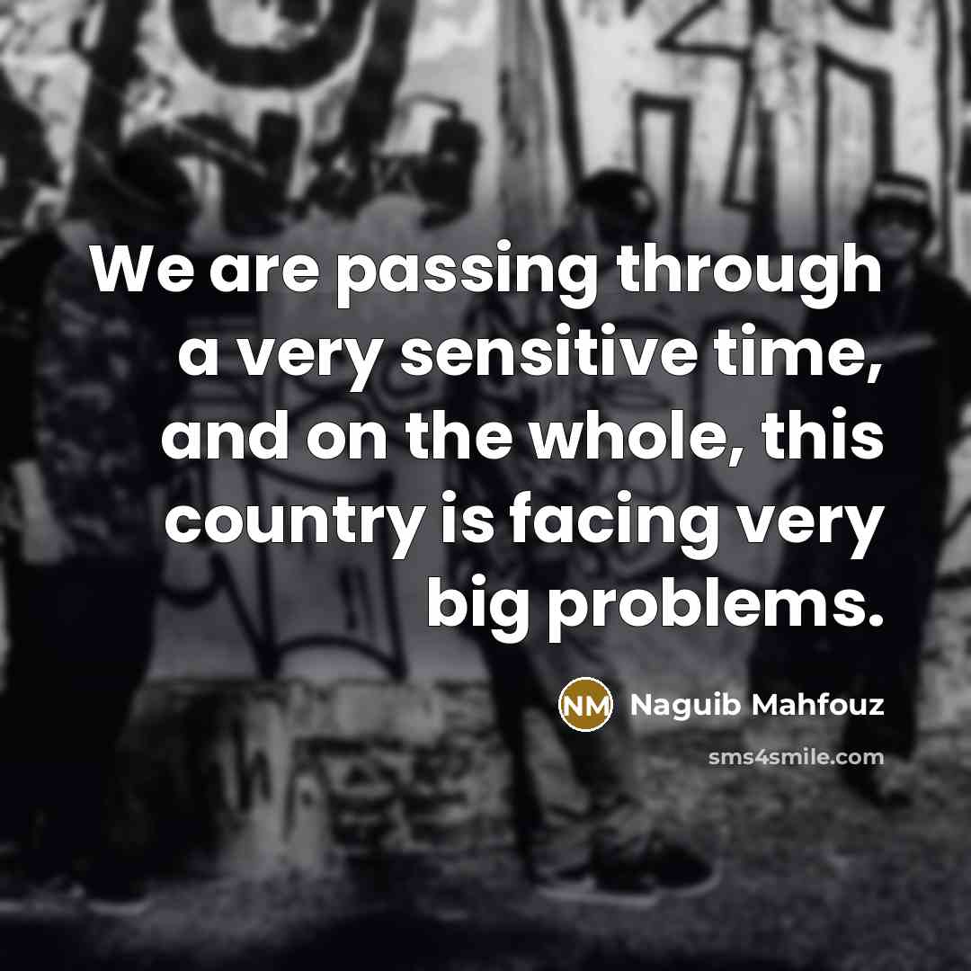 “We are passing through a very sensitive time, and on the whole, this country is facing very big problems.” quote by Naguib Mahfouz