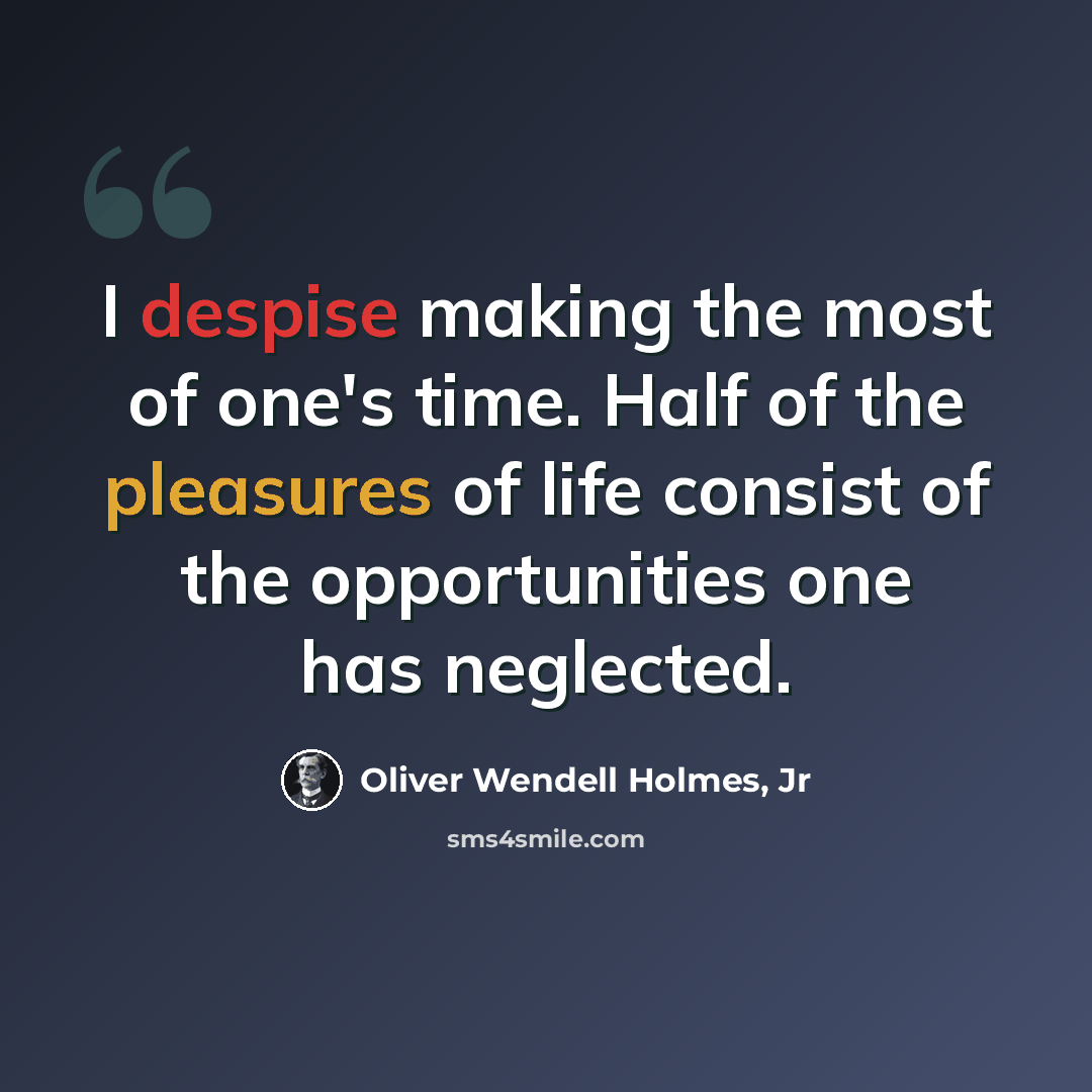 “I despise making the most of one's time. Half of the pleasures of life consist of the opportunities one has neglected.” quote by Oliver Wendell Holmes, Jr