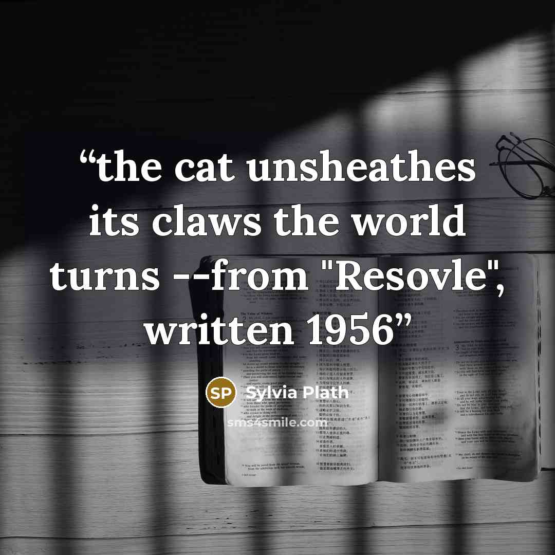 “the cat unsheathes its claws the world turns --from "Resovle", written 1956” quote by Sylvia Plath
