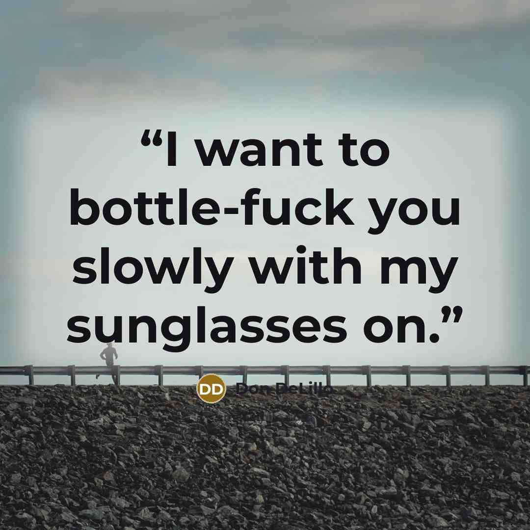 “I want to bottle-fuck you slowly with my sunglasses on.” quote by Don DeLillo