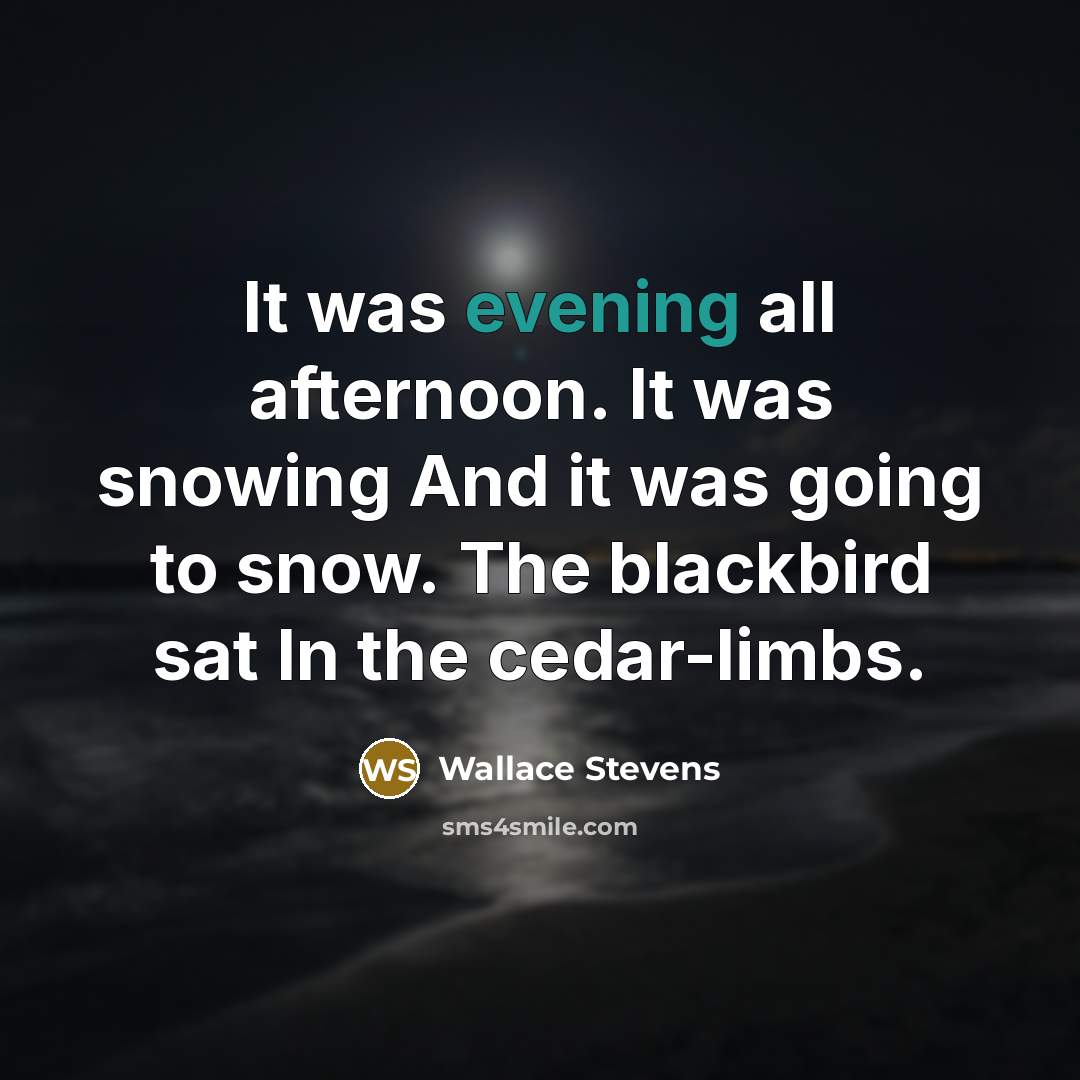 “It was evening all afternoon. It was snowing And it was going to snow. The blackbird sat In the cedar-limbs.” quote by Wallace Stevens