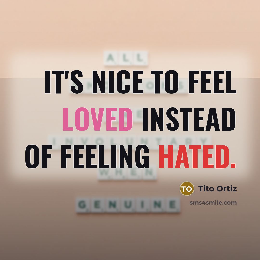 “It's nice to feel loved instead of feeling hated.” quote by Tito Ortiz