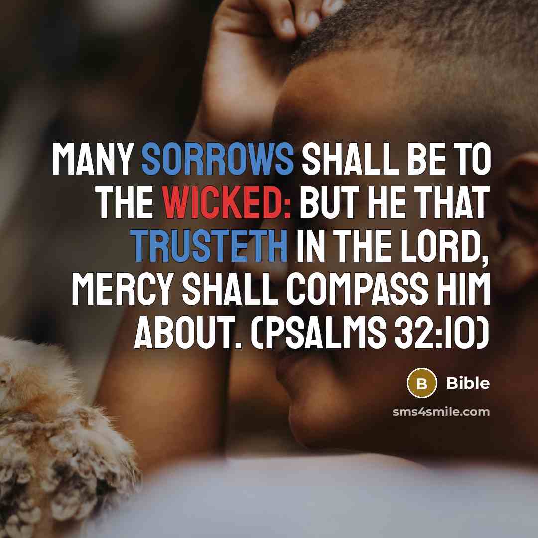 “Many sorrows shall be to the wicked: but he that trusteth in the Lord, mercy shall compass him about. (Psalms 32:10)” quote by Bible