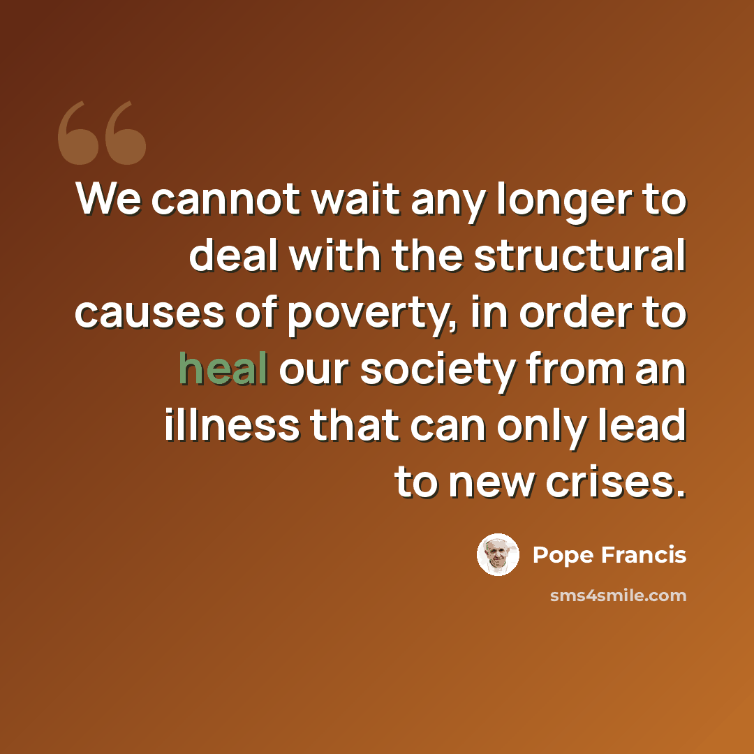 “We cannot wait any longer to deal with the structural causes of poverty, in order to heal our society from an illness that can only lead to new crises.” quote by Pope Francis