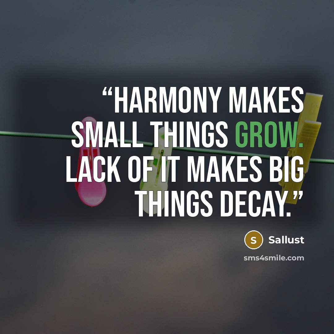 “Harmony makes small things grow. Lack of it makes big things decay.” quote by Sallust