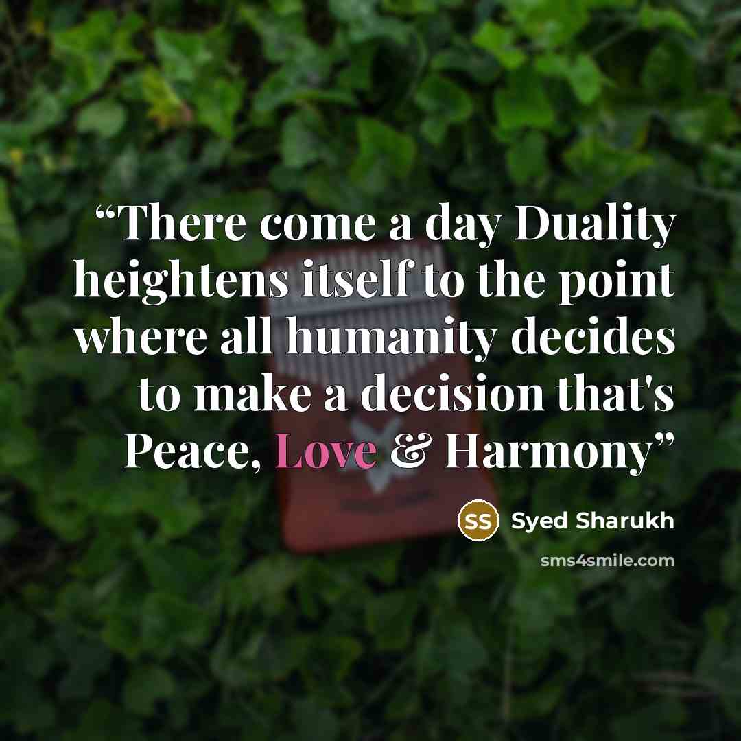 “There come a day Duality heightens itself to the point where all humanity decides to make a decision that's Peace, Love & Harmony” quote by Syed Sharukh