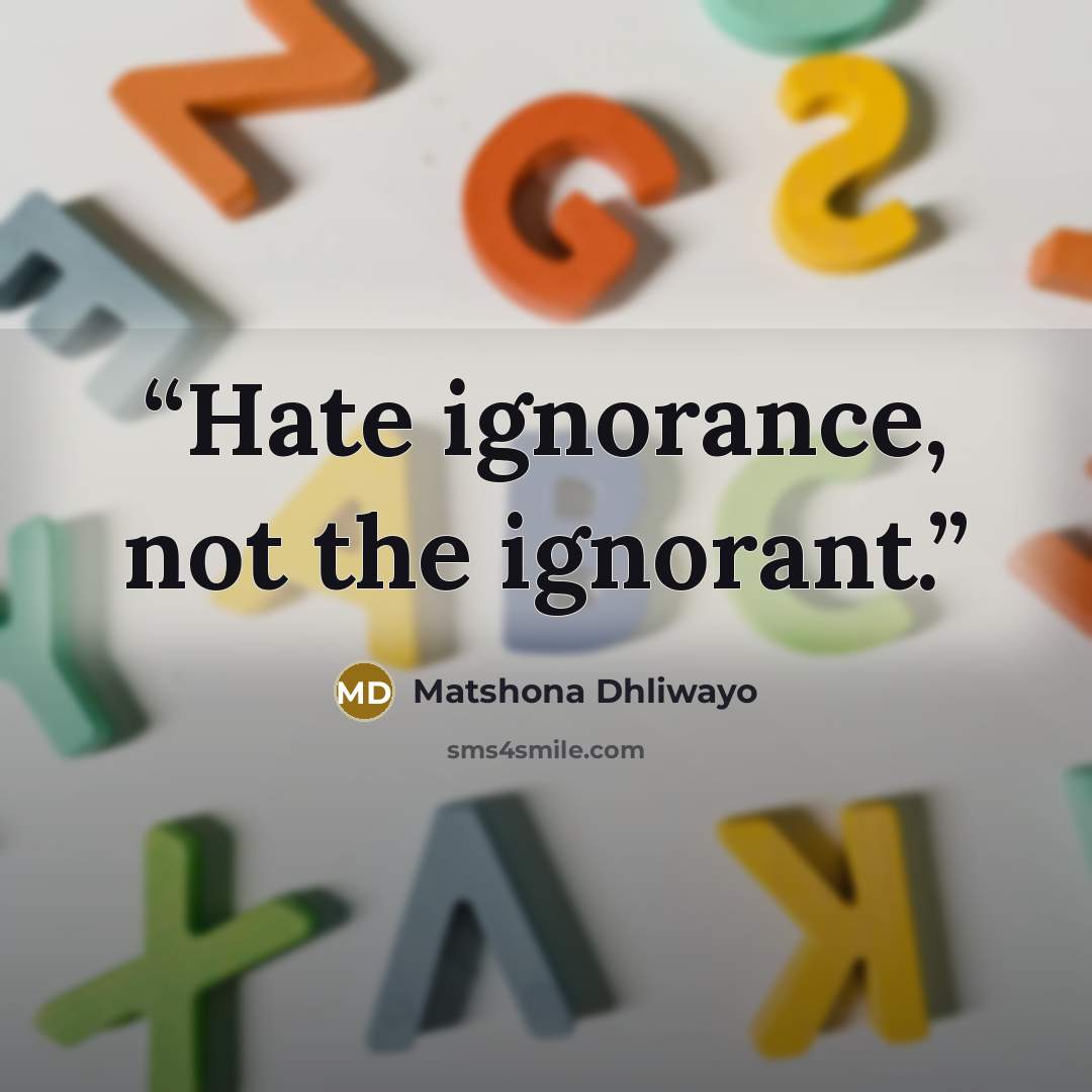 “Hate ignorance, not the ignorant.” quote by Matshona Dhliwayo