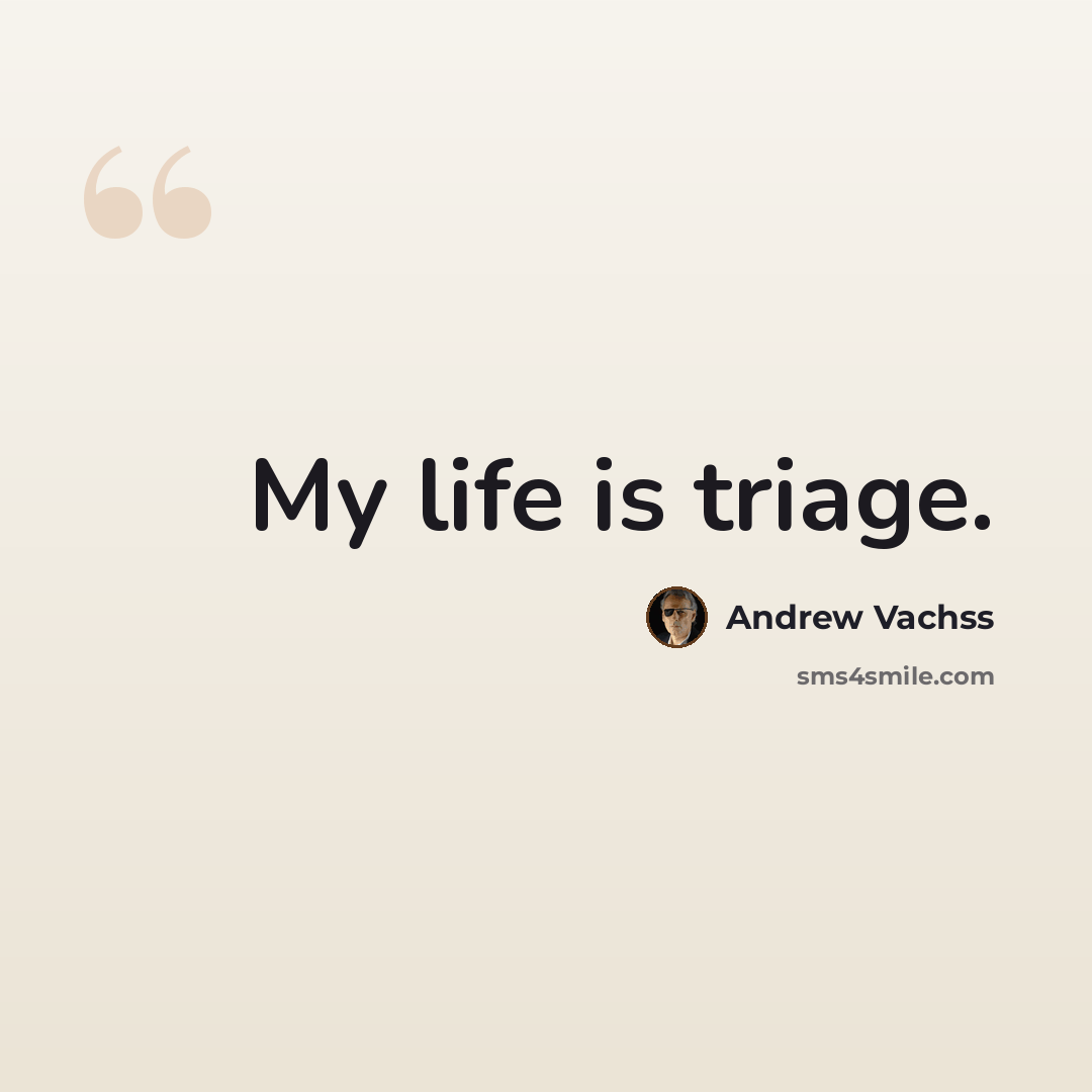 “My life is triage.” quote by Andrew Vachss