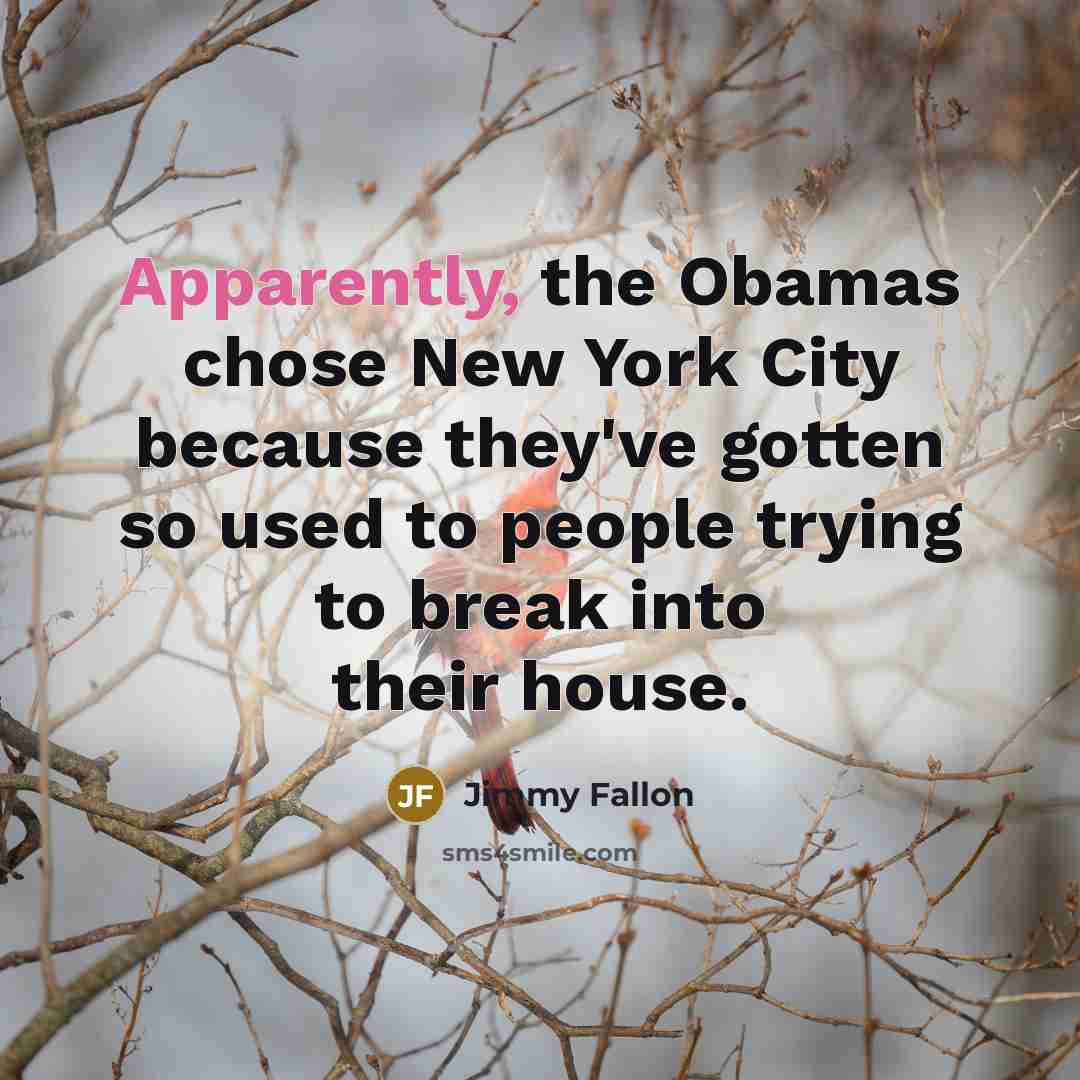 “Apparently, the Obamas chose New York City because they've gotten so used to people trying to break into their house.” quote by Jimmy Fallon