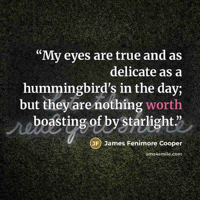 “My eyes are true and as delicate as a hummingbird's in the day; but they are nothing worth boasting of by starlight.” quote by James Fenimore Cooper