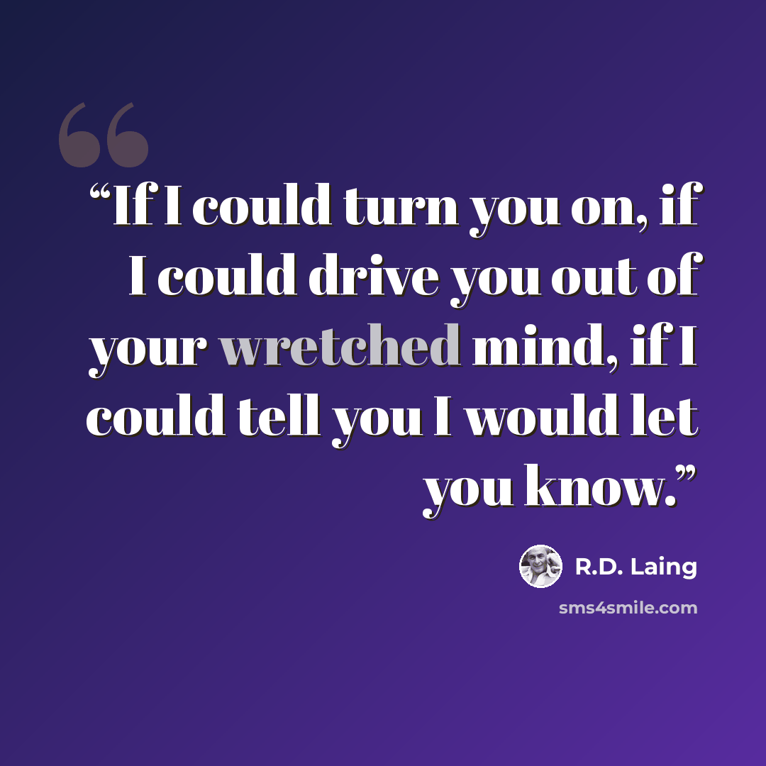“If I could turn you on, if I could drive you out of your wretched mind, if I could tell you I would let you know.” quote by R.D. Laing
