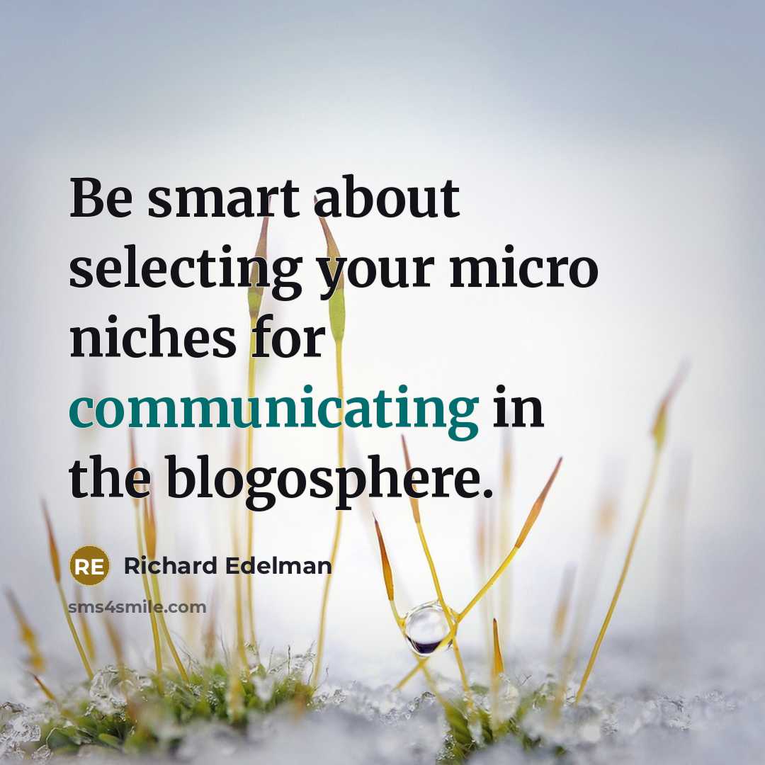 “Be smart about selecting your micro niches for communicating in the blogosphere.” quote by Richard Edelman