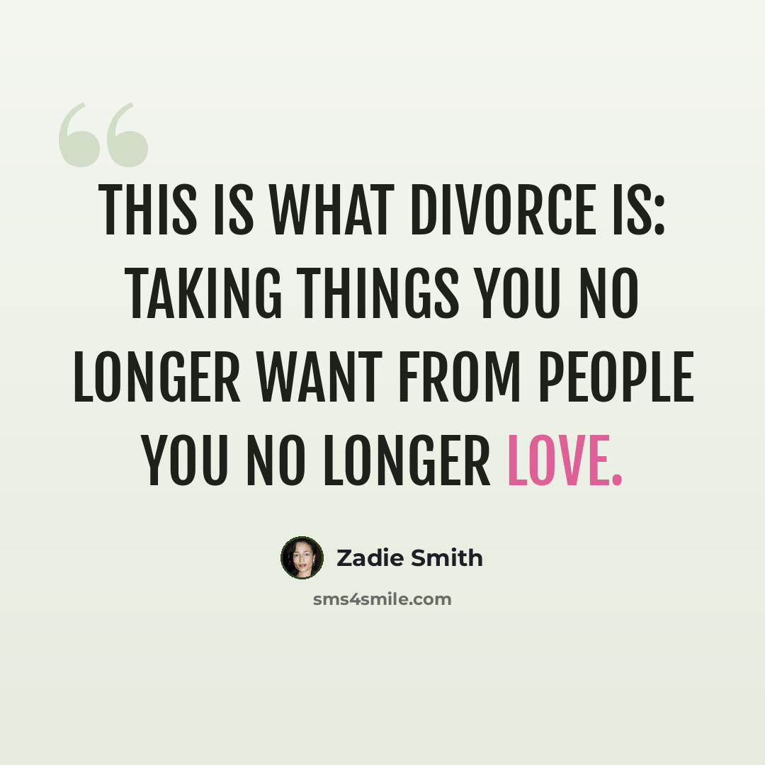 “This is what divorce is: taking things you no longer want from people you no longer love.” quote by Zadie Smith