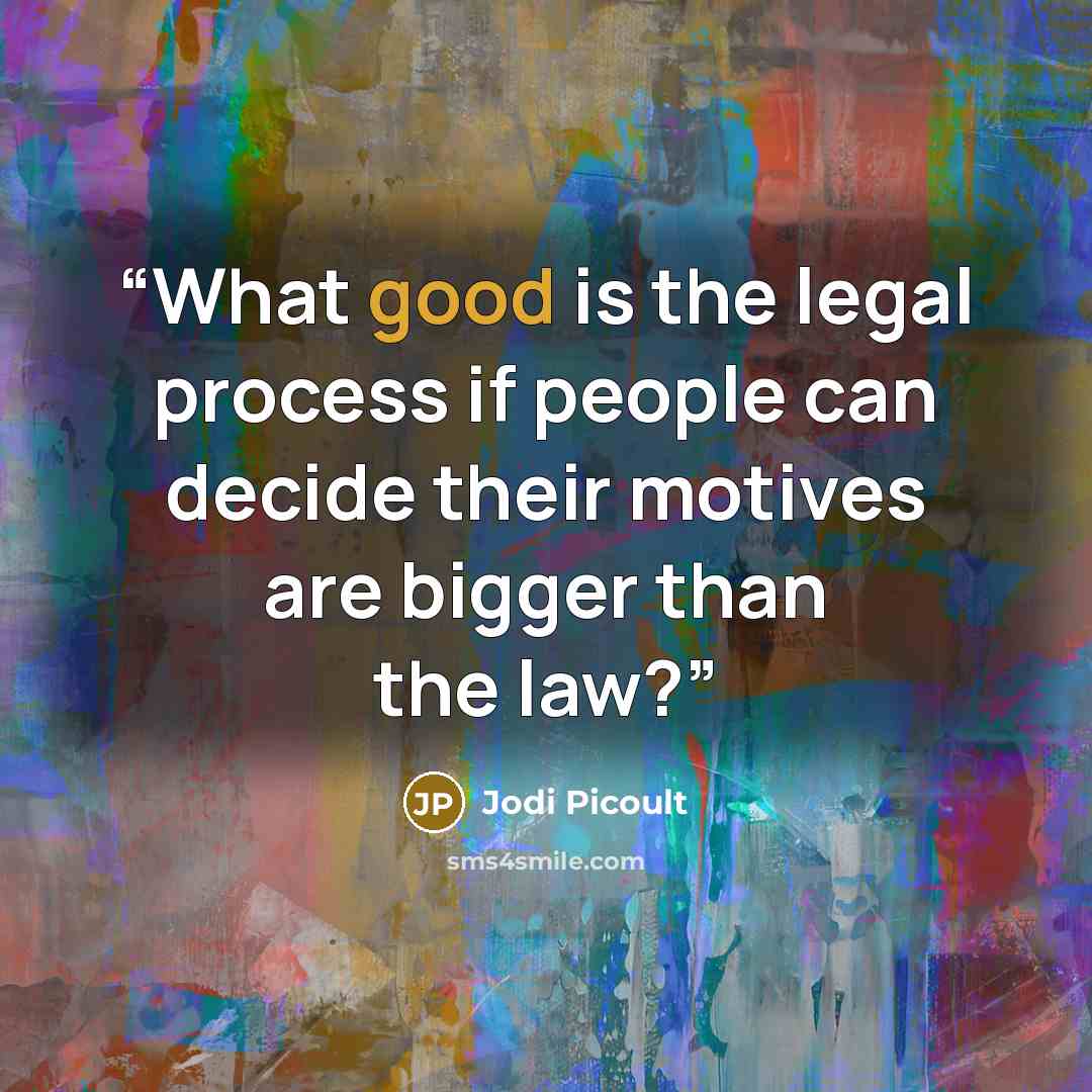 “What good is the legal process if people can decide their motives are bigger than the law?” quote by Jodi Picoult