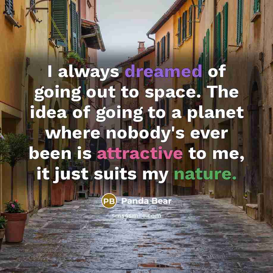 “I always dreamed of going out to space. The idea of going to a planet where nobody's ever been is attractive to me, it just suits my nature.” quote by Panda Bear
