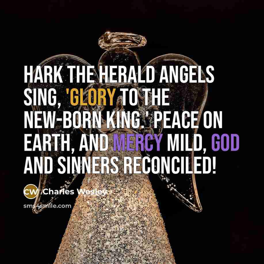 “Hark the herald angels sing, 'Glory to the new-born king.' Peace on earth, and mercy mild, God and sinners reconciled!” quote by Charles Wesley