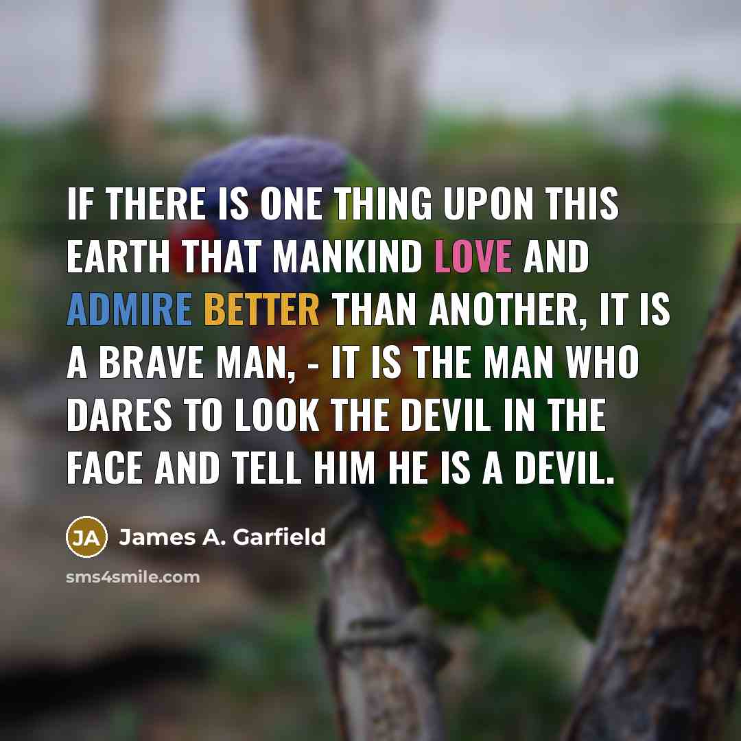 “If there is one thing upon this earth that mankind love and admire better than another, it is a brave man, - it is the man who dares to look the devil in the face and tell him he is a devil.” quote by James A. Garfield