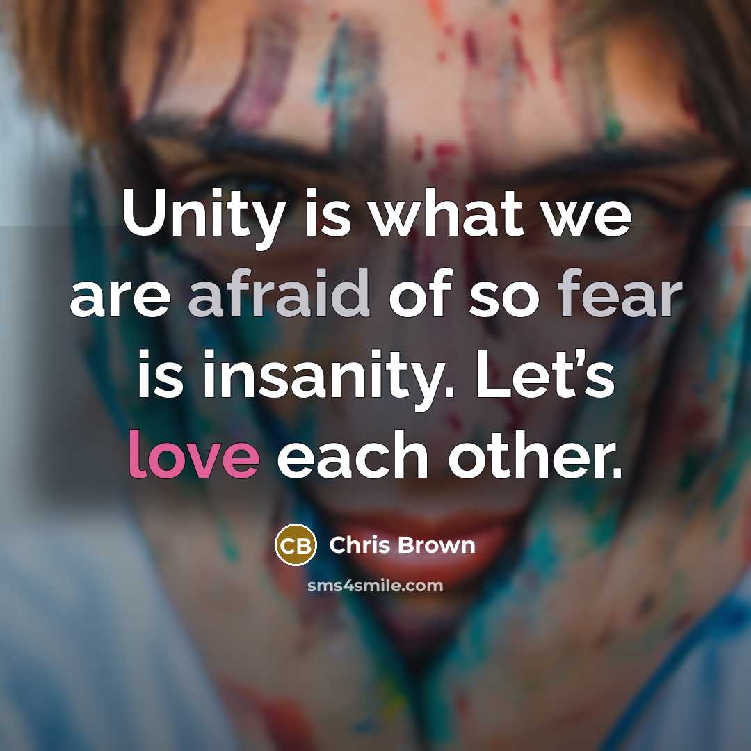 “Unity is what we are afraid of so fear is insanity. Let’s love each other.” quote by Chris Brown