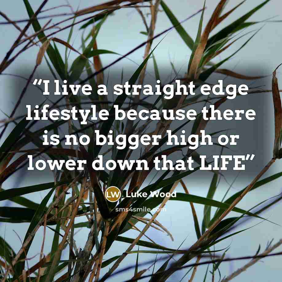 “I live a straight edge lifestyle because there is no bigger high or lower down that LIFE” quote by Luke Wood