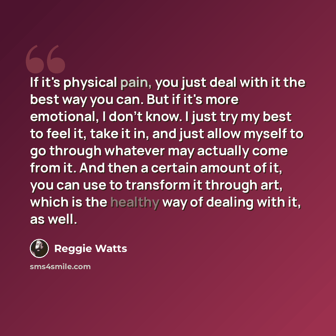 “If it's physical pain, you just deal with it the best way you can. But if it's more emotional, I don't know. I just try my best to feel it, take it in, and just allow myself to go through whatever may actually come from it. And then a certain amount of it, you can use to transform it through art…” quote by Reggie Watts
