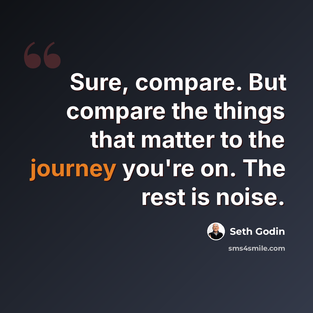 “Sure, compare. But compare the things that matter to the journey you're on. The rest is noise.” quote by Seth Godin