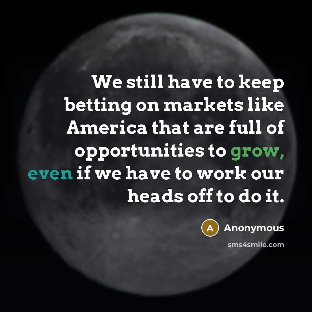 “We still have to keep betting on markets like America that are full of opportunities to grow, even if we have to work our heads off to do it.” quote by Anonymous