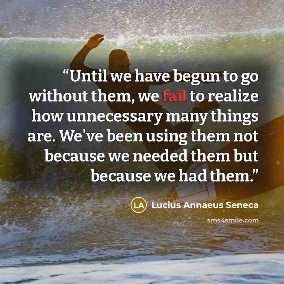 “Until we have begun to go without them, we fail to realize how unnecessary many things are. We've been using them not because we needed them but because we had them.” quote by Lucius Annaeus Seneca