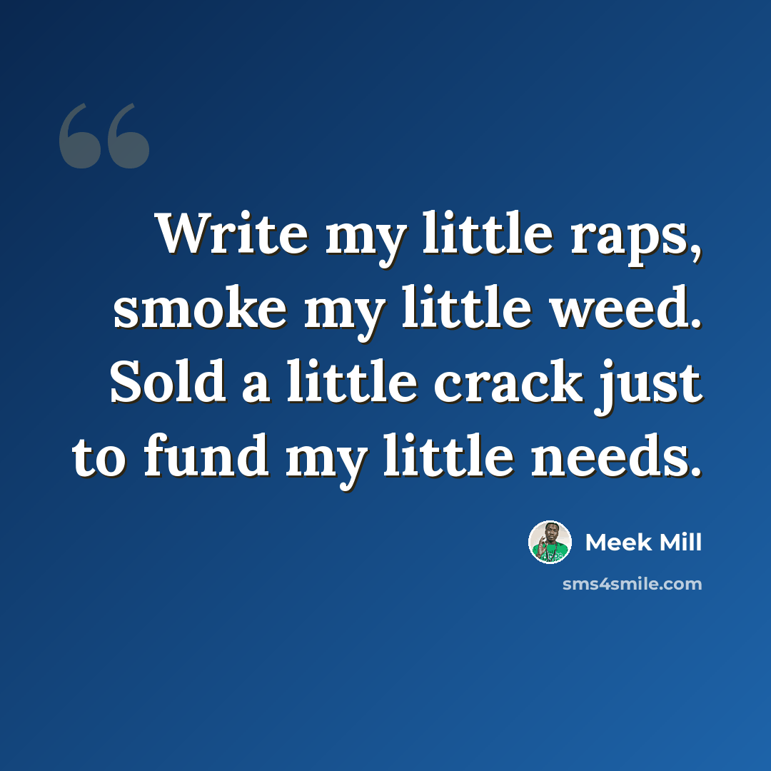 “Write my little raps, smoke my little weed. Sold a little crack just to fund my little needs.” quote by Meek Mill