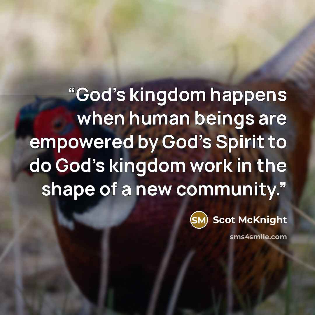 “God’s kingdom happens when human beings are empowered by God’s Spirit to do God’s kingdom work in the shape of a new community.” quote by Scot McKnight