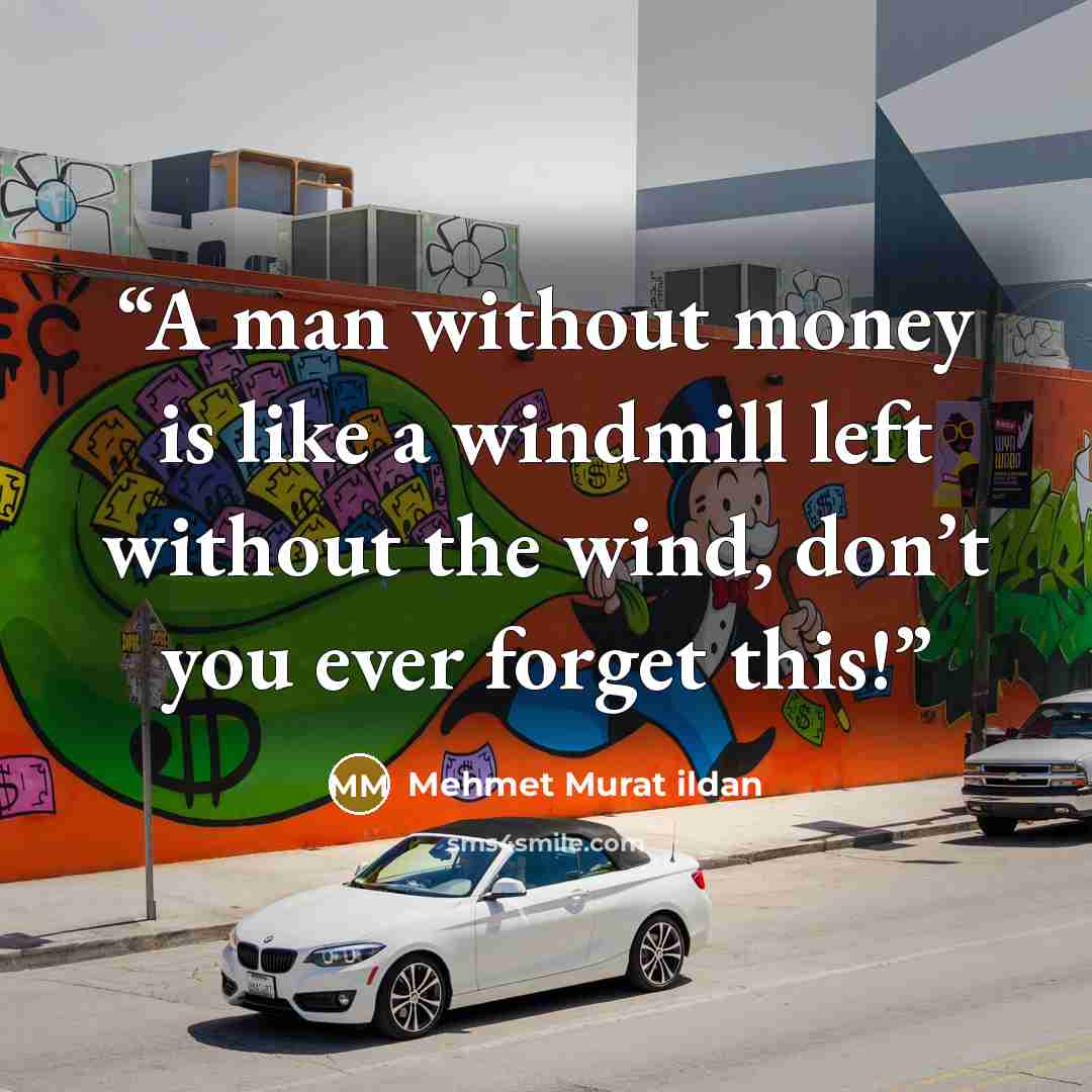 “A man without money is like a windmill left without the wind, don’t you ever forget this!” quote by Mehmet Murat ildan