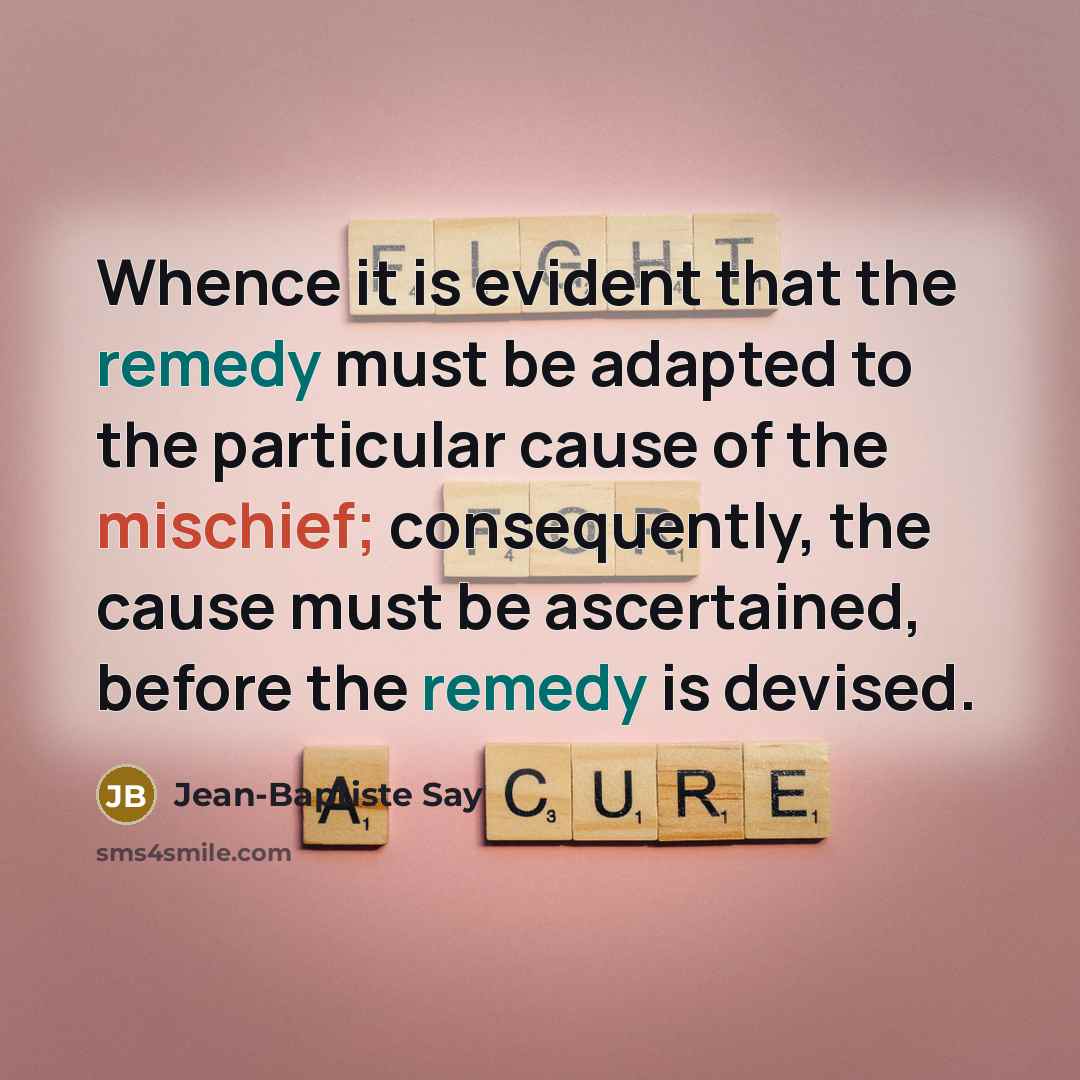 “Whence it is evident that the remedy must be adapted to the particular cause of the mischief; consequently, the cause must be ascertained, before the remedy is devised.” quote by Jean-Baptiste Say