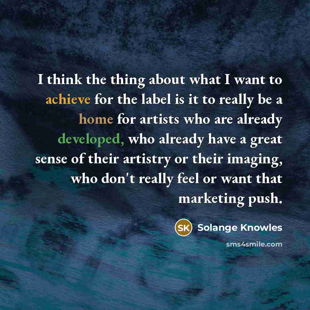 “I think the thing about what I want to achieve for the label is it to really be a home for artists who are already developed, who already have a great sense of their artistry or their imaging, who don't really feel or want that marketing push.” quote by Solange Knowles