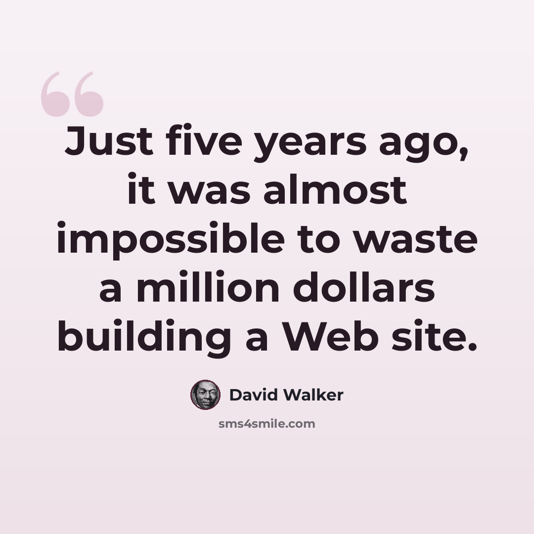 “Just five years ago, it was almost impossible to waste a million dollars building a Web site.” quote by David Walker