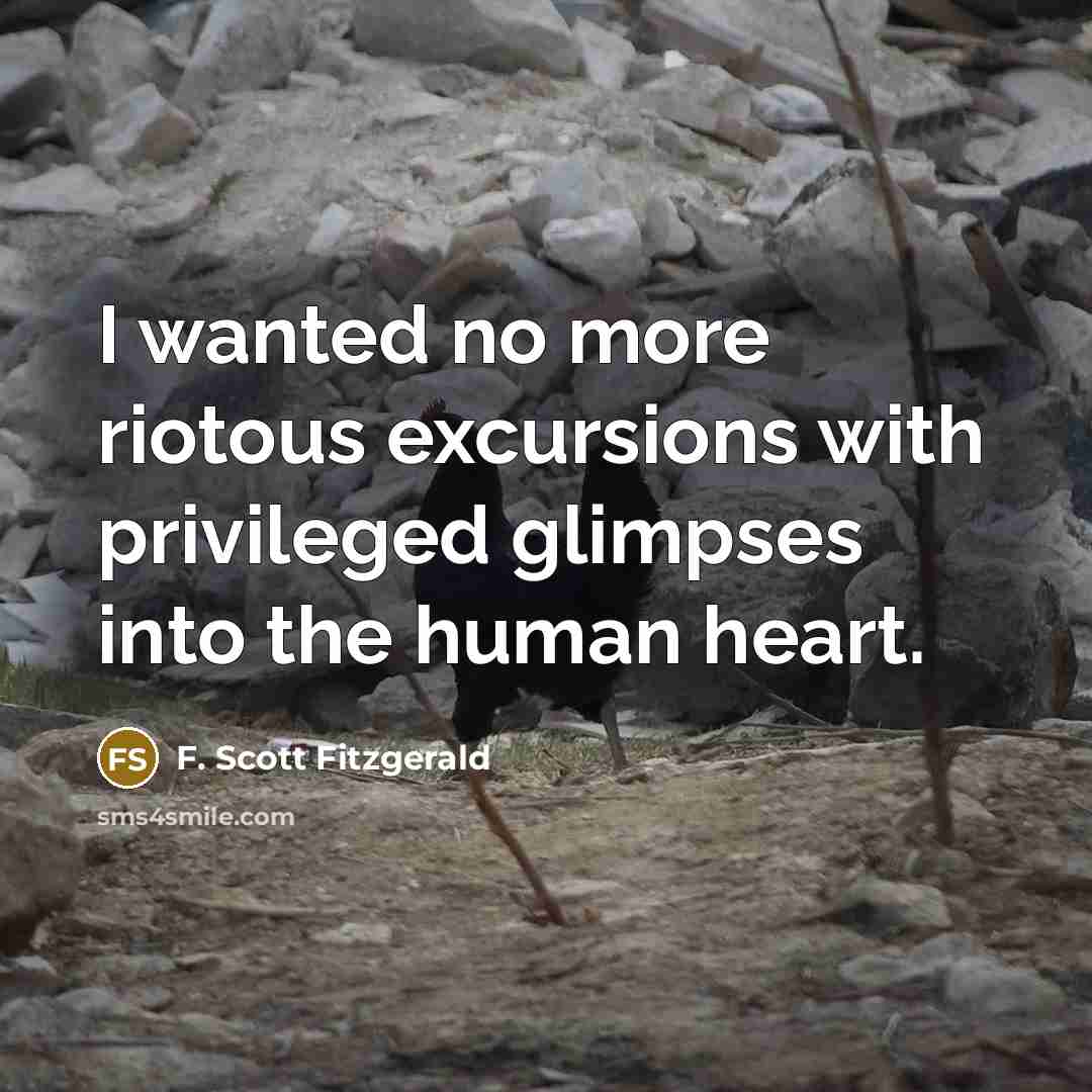 “I wanted no more riotous excursions with privileged glimpses into the human heart.” quote by F. Scott Fitzgerald